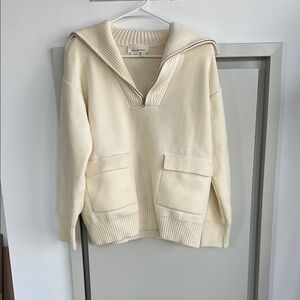 Anthropology Cream Sweater with Ribbed Collar